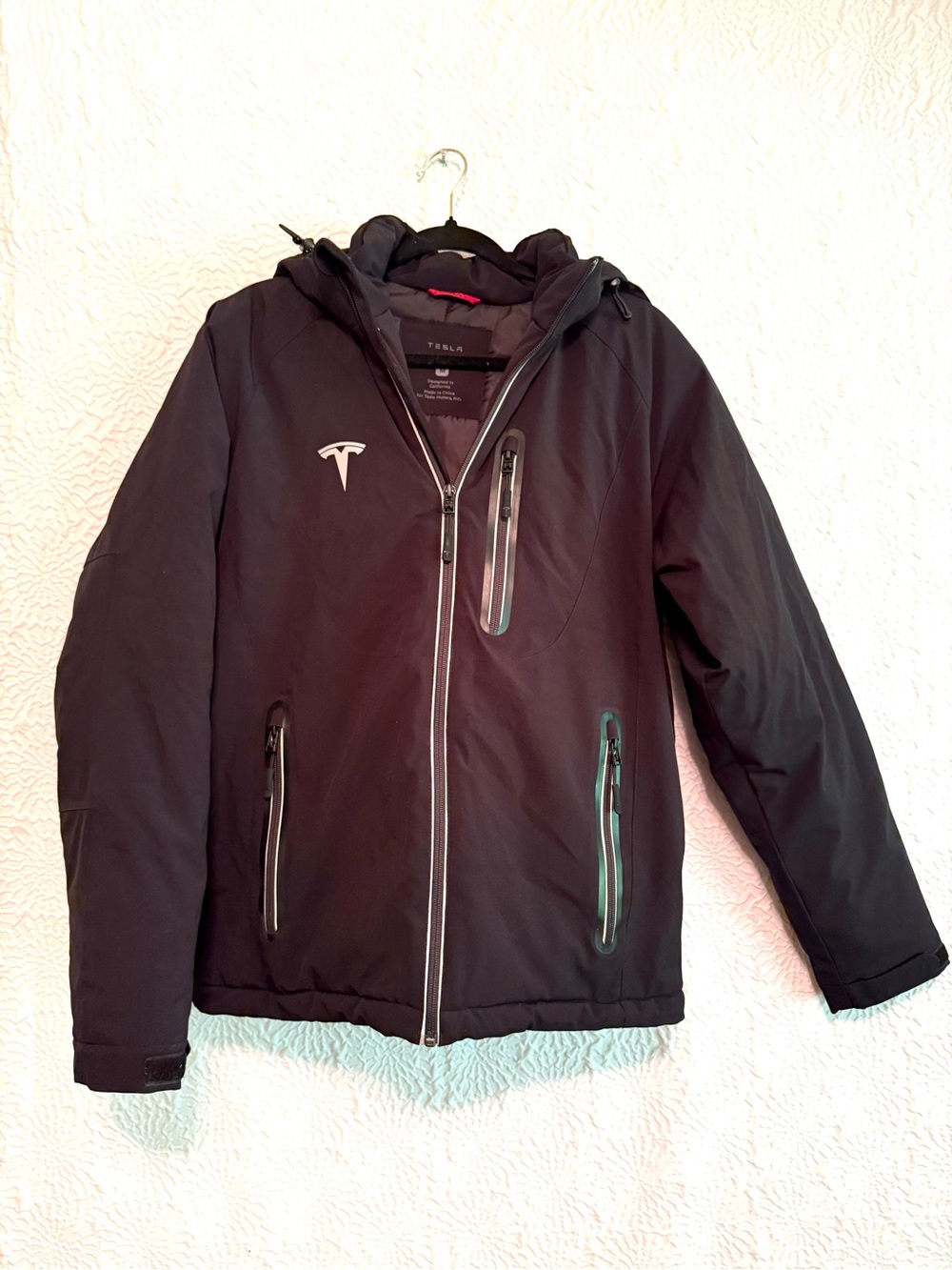 Tesla Men's Heavy Black Insulated Jacket with Removable Hood, Adjustable Sleeves